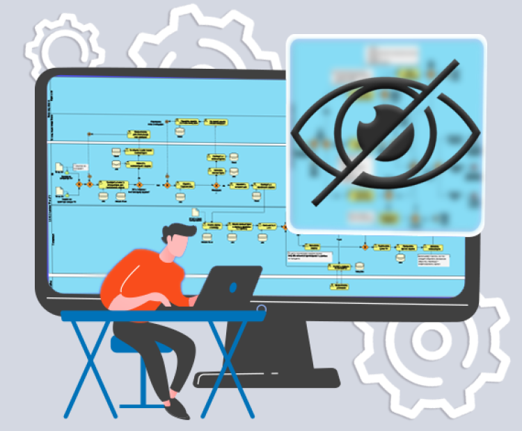 Как скрыть информацию на процессе в Visual Paradigm